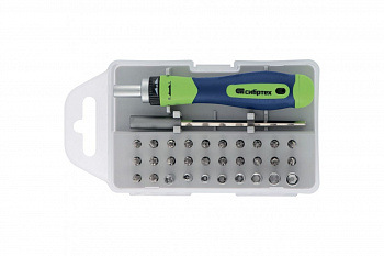 Реверсивная отвертка для точных работ с набором бит и торцевых головок СИБРТЕХ 32 предмета 13370