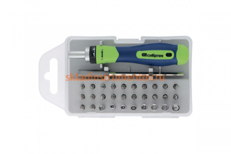 Реверсивная отвертка для точных работ с набором бит и торцевых головок СИБРТЕХ 32 предмета 13370