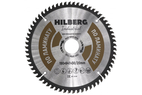 Диск пильный Industrial Ламинат (190x30/20 мм; 64Т) Hilberg HL190