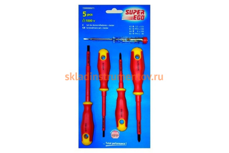 Набор диэлектрических отверток до 1000V с тестером, 4шт SUPER-EGO 1500000671