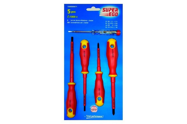 Набор диэлектрических отверток до 1000V с тестером, 4шт SUPER-EGO 1500000671