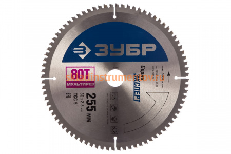 Диск пильный "Точный-МУЛЬТИ рез" (255х30 мм; 80Т) Зубр 36907-255-30-80