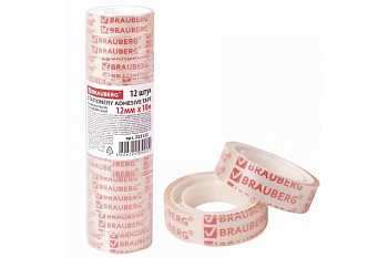 Канцелярская клейкая лента BRAUBERG 12 мм х 10 м, 12 шт., прозрачная 223122