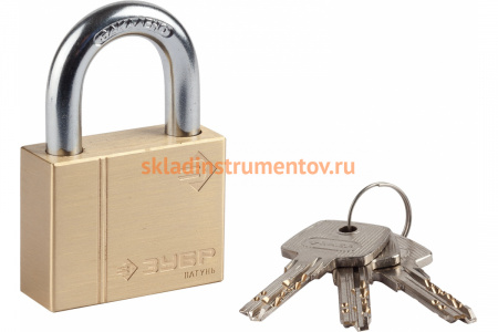 Навесной замок Зубр ЭКСПЕРТ латунный корпус, классическая форма, закаленная дужка, 50 мм 37299-50