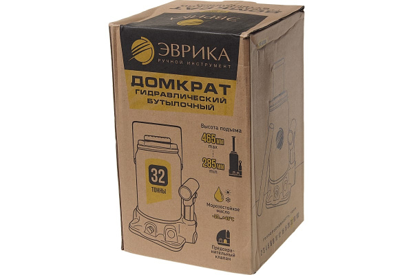 Гидравлический бутылочный домкрат ЭВРИКА с клапаном, 32 т, ремкомплект ER-80302