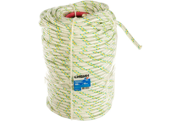 Плетёный капроновый 24-прядный фал с капроновым сердечником, диаметр 10мм, бухта 100м, 1300кгс СИБИН 50220-10 Плетёный капроновый 24-прядный фал с капроновым сердечником, диаметр 10мм, бухта 100м, 1300кгс СИБИН 50220-10