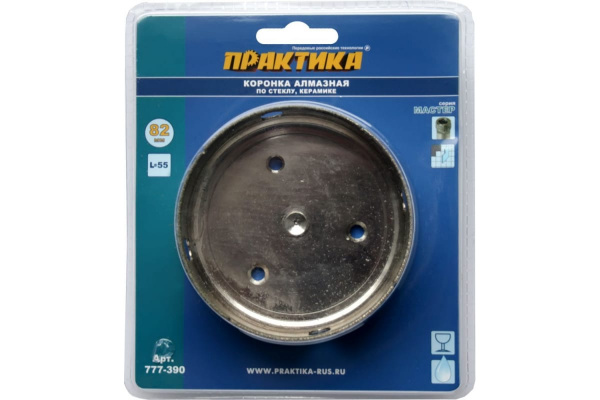 Коронка алмазная по стеклу и керамике (82 мм) ПРАКТИКА 777-390