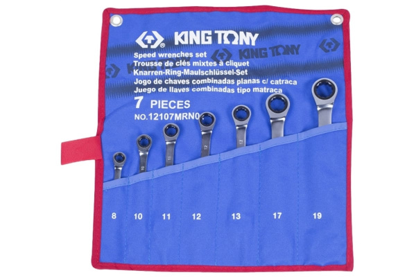 Набор комбинированных трещоточных ключей 8-19мм 7шт KING TONY 12107MRN01