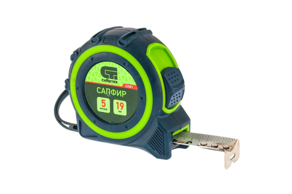 Рулетка, двухкомпонентный корпус, 5 м х 19 мм СИБРТЕХ Сапфир 32581