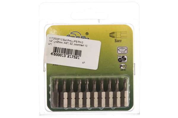 Бита PHILLIPS РН0, 1/4", 10 шт. AIST 1172500P10 00-00003050