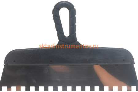 Зубчатый шпатель DECOR 300 мм, ширина 55 мм, толщина 0,38 мм, зуб 10x10 мм, пласт. ручка, нерж.