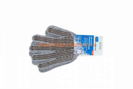 Трикотажные перчатки СИБРТЕХ, акрил, ПВХ гель Протектор, серое мулине, 68664