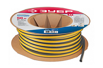 Промышленный самоклеящийся уплотнитель "ЭКСПЕРТ" Зубр черный, D-профиль, на бобине, 21 мм х 17мм, 50м 40950-21-50