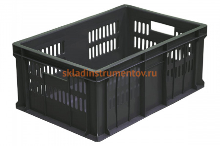 Ящик Тара.ру п/э 600х400х250 дно сплошное, перфорированный, чёрный 04997
