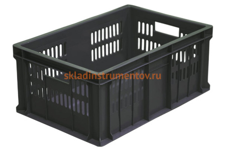 Ящик Тара.ру п/э 600х400х250 дно сплошное, перфорированный, чёрный 04997
