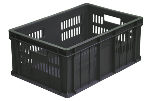 Ящик Тара.ру п/э 600х400х250 дно сплошное, перфорированный, чёрный 04997