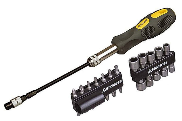 Отвертка MAX-GRIP с битами и торцевыми головками 25 предметов STAYER 2590-H25 G