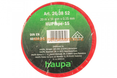Изолента HAUPA ПВХ красный 19 ммх20 м, d 74 мм 263852