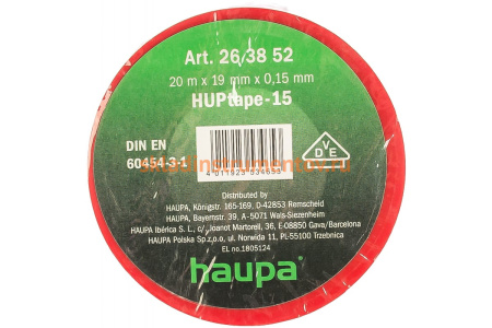 Изолента HAUPA ПВХ красный 19 ммх20 м, d 74 мм 263852