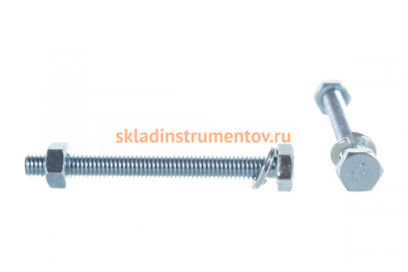 Болт с шестигранной головкой в комплекте с гайкой, шайбой, шайбой пружинной, ЗУБР, МАСТЕР, 303436-06-060