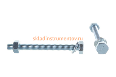 Болт с шестигранной головкой в комплекте с гайкой, шайбой, шайбой пружинной, ЗУБР, МАСТЕР, 303436-06-060