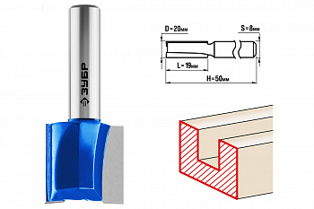 Фреза пазовая прямая ПРОФЕССИОНАЛ (20х19х50 мм; хвостовик 8 мм) Зубр 28753-20-19
