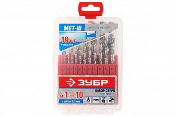 Набор сверл по металлу "МЕТ-Ш" 19 шт. (1-10 мм; Р6М5) Зубр 4-29625-H19