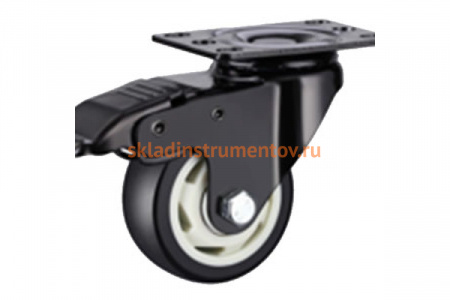 Колесо полиуретановое поворотное с панелью и тормозом 35075Sb (75 мм; 100 кг) А5 1005844