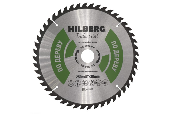 Диск пильный Industrial Дерево (250x30 мм; 48Т) Hilberg HW251