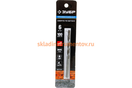 Сверло Профессионал (6x100 мм) по бетону ЗУБР 29140-100-06_z01