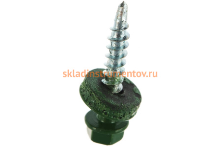 Саморезы для крепления кровельных материалов к деревянной обрешетке Зубр цвет RAL 6002 зеленый лист, оцинкованный, 4,8x29мм, 2500шт 4-300310-48-029-6002