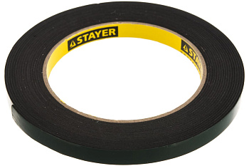 Лента PROFI клейкая монтажная на вспененной основе (5 м; 9 мм; черная) STAYER 12233-09-05