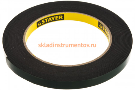 Лента PROFI клейкая монтажная на вспененной основе (5 м; 9 мм; черная) STAYER 12233-09-05