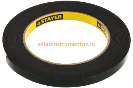 Лента PROFI клейкая монтажная на вспененной основе (5 м; 9 мм; черная) STAYER 12233-09-05