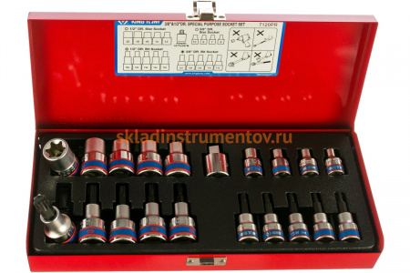 Набор торцевых насадок и головок 1/2"&3/8", TORX, Е6-Е20, Т10-Т55 (20 предметов) KING TONY 7120PR