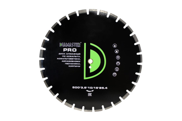 Диск сегментный по асфальту PRO (500х25.4х3.6х10/16 мм; 30Z) DIAMASTER 001000297 Диск сегментный по асфальту PRO (500х25.4х3.6х10/16 мм; 30Z) DIAMASTER 001000297