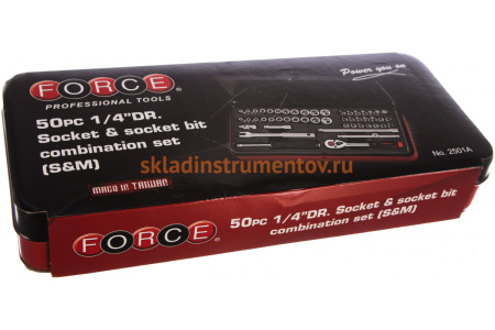 Набор дюймовых и метрических 6-ти гранных головок и головок-бит FORCE 2501А