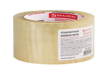 Клейкая лента BRAUBERG 50 мм х 66 м, упаковочная, усиленная, морозостойкая, прозрачная, 50 мкм, 440112