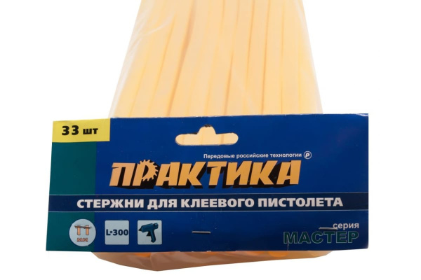 Клей жёлтый, прозрачный (33 шт; 11х300 мм) для клеевого пистолета ПРАКТИКА 641-664