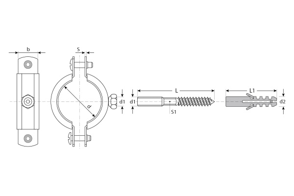 Трубный хомут "МАСТЕР" Зубр оцинкованный в комплекте с сантехнической шпилькой и дюбелем, 1 1/2", 1 шт 37866-47-51
