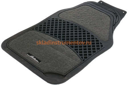Универсальные полимерные ковры с ковролиновыми вставками в салон автомобиля Airline, цвет - серый/черный, комплект из 4х ковров ACM-RCM-03