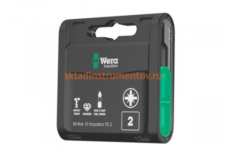Бита Pozidriv Bit-Box 15 Impaktor PZ (15 шт; 25 мм; PZ2) WERA WE-057763