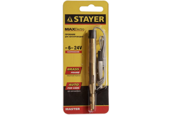 Пробник STAYER MAXElectro для автопроводки, латунный, 6-24В, 110мм 2574_z01