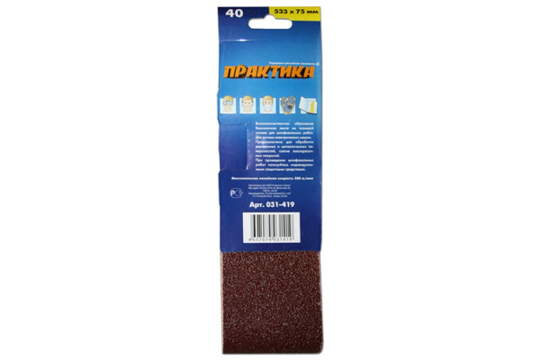 Лента шлифовальная (3 шт; 75х533 мм; P40) ПРАКТИКА 031-419