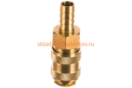 Быстроразъем пневматический с клапаном - елочка 10 мм, латунь ЭВРИКА ER-BSE1-4SH