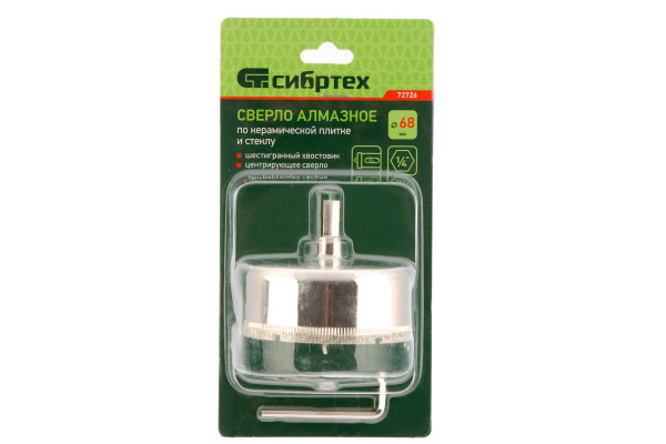 Сверло по керамической плитке и стеклу 68х55 мм СИБРТЕХ 72726
