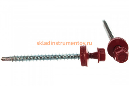 Саморезы для крепления кровельных материалов к деревянной обрешетке Зубр цвет RAL 3003 рубиново-красный, оцинкованный, 4,8x60мм, 1000шт 4-300310-48-060-3003