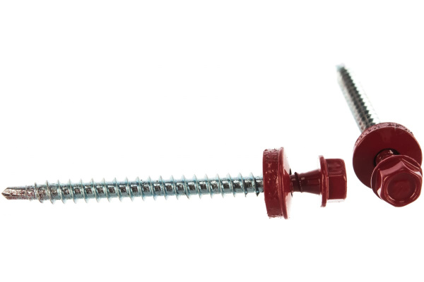 Саморезы для крепления кровельных материалов к деревянной обрешетке Зубр цвет RAL 3003 рубиново-красный, оцинкованный, 4,8x60мм, 1000шт 4-300310-48-060-3003