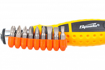 Реверсивная отвертка с набором бит 9 шт SPARTA 115455