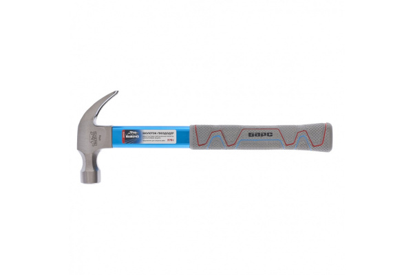 Молоток-гвоздодер БАРС 370г, фибергласовая обрезиненная рукоятка 10455